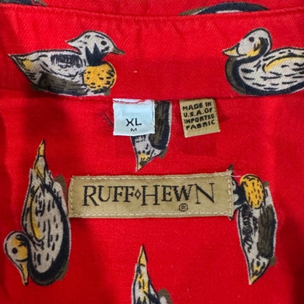 Ruff Hewn Men's Red Duck Print Long Sleeve Button Up Flannel Shirt XL - Picture 4 of 9